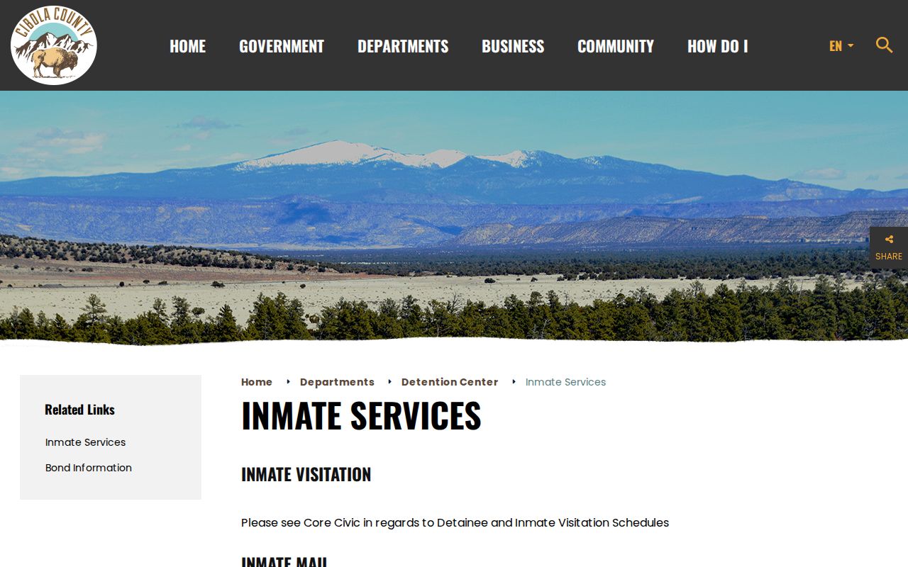 Cibola County Correctional Center inmate services and booking record route