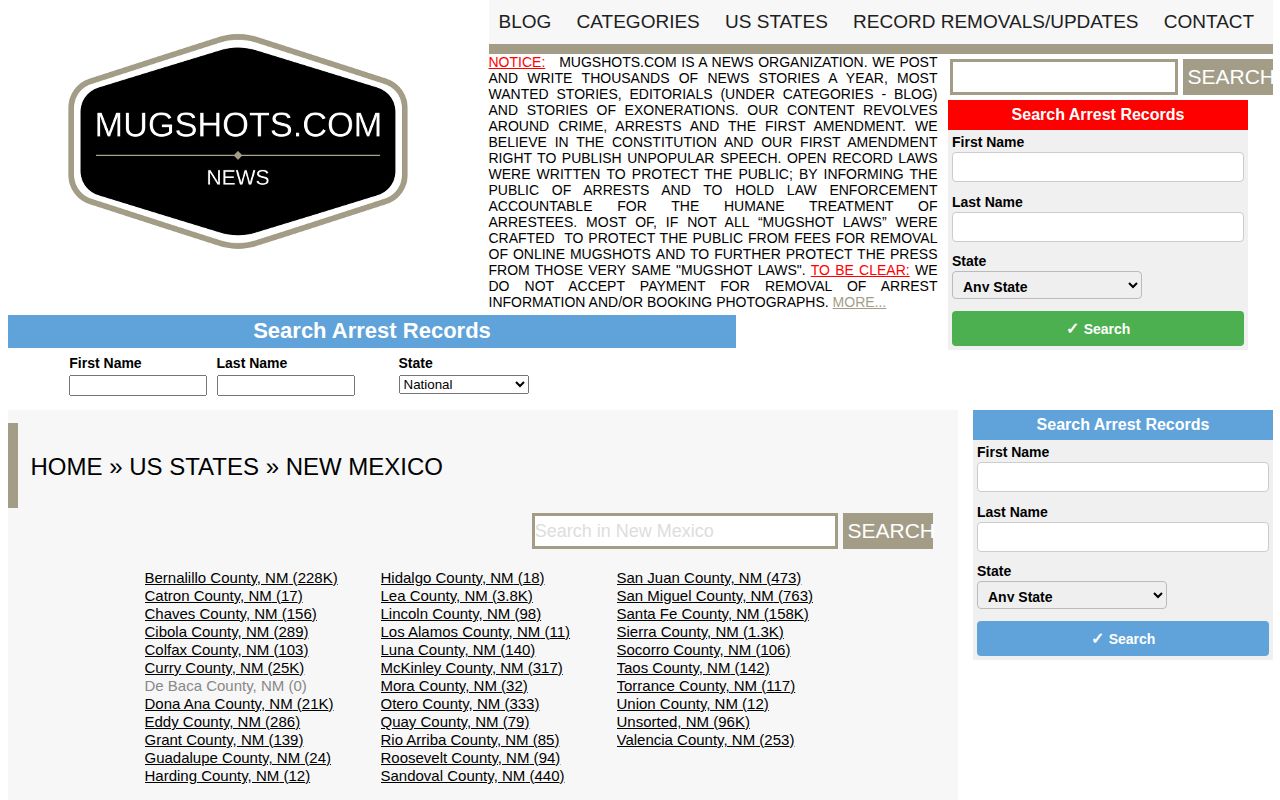 Cibola County mugshot record source index, unofficial New Mexico page